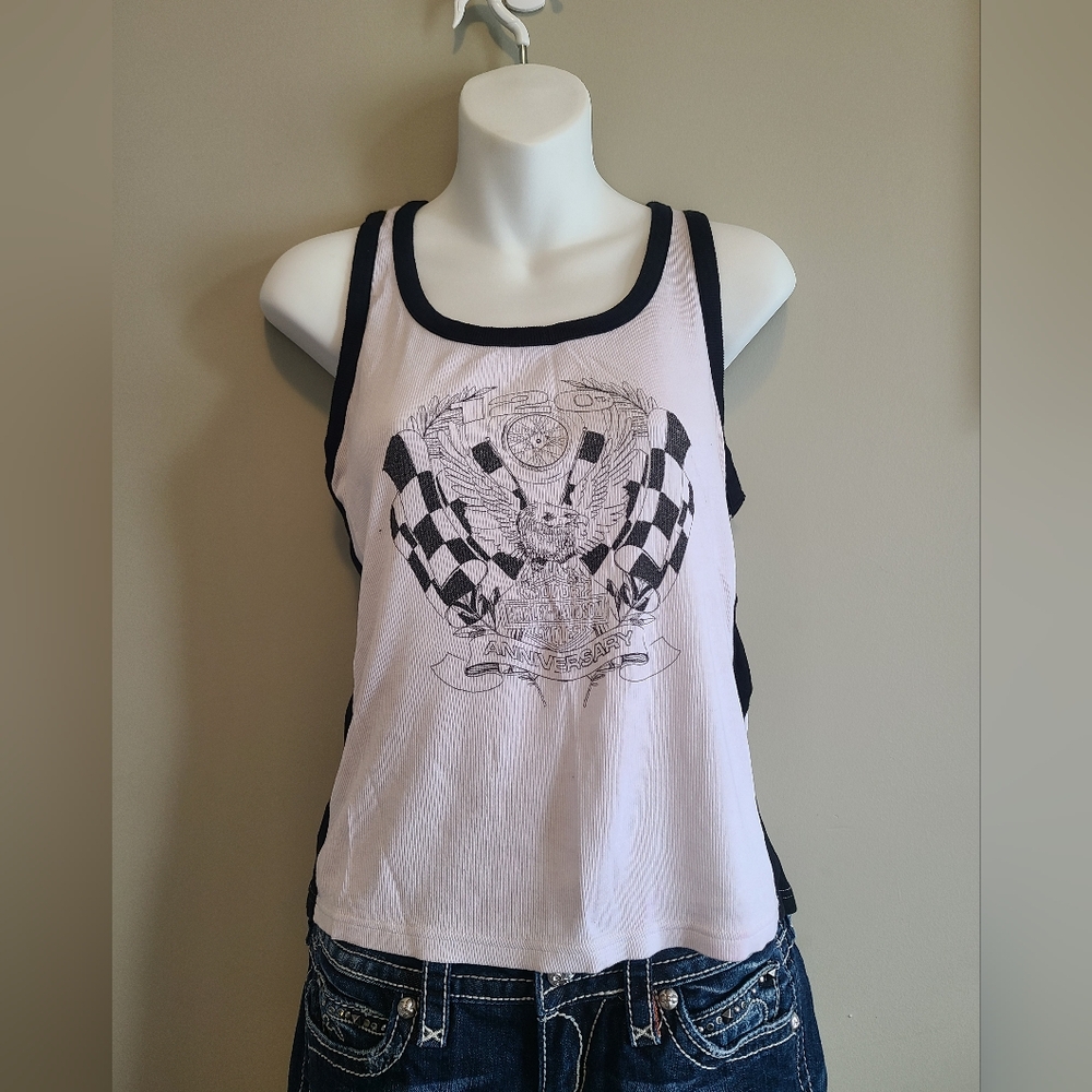 Harley-Davidson White and Black Eagle Graphic Tank Top